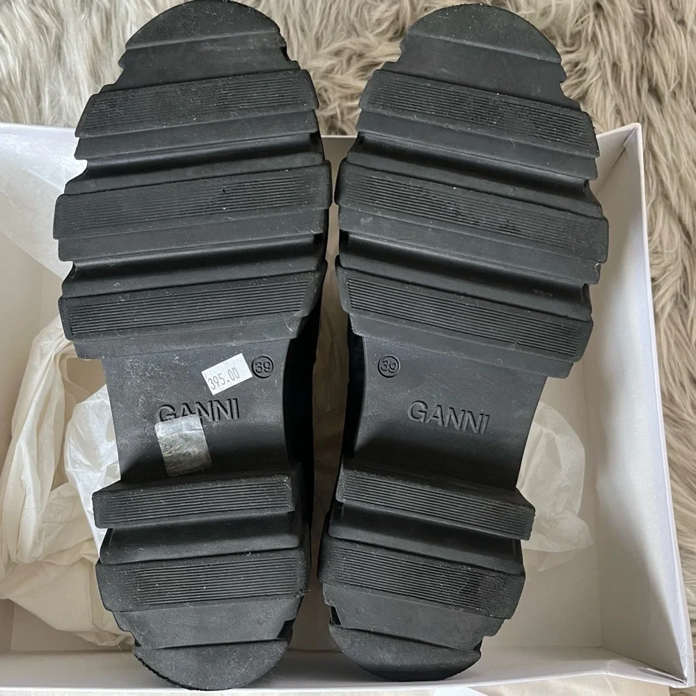 GANNI Off-White Leather Chunky Padded Loafers in Oyster Gray Women’s Size 8.5/39